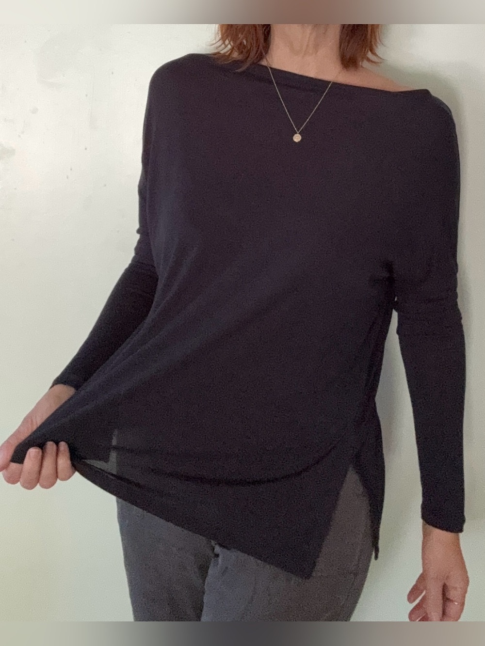 Vince Black Long-Sleeve Boatneck Knit Top Small